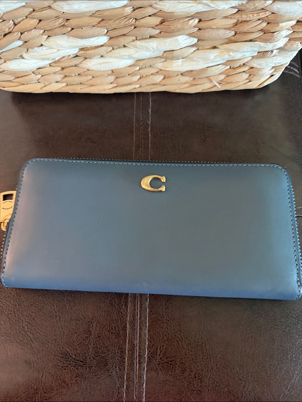 Coach Navy Zip-Around Wallet with Gold 'C' Accent